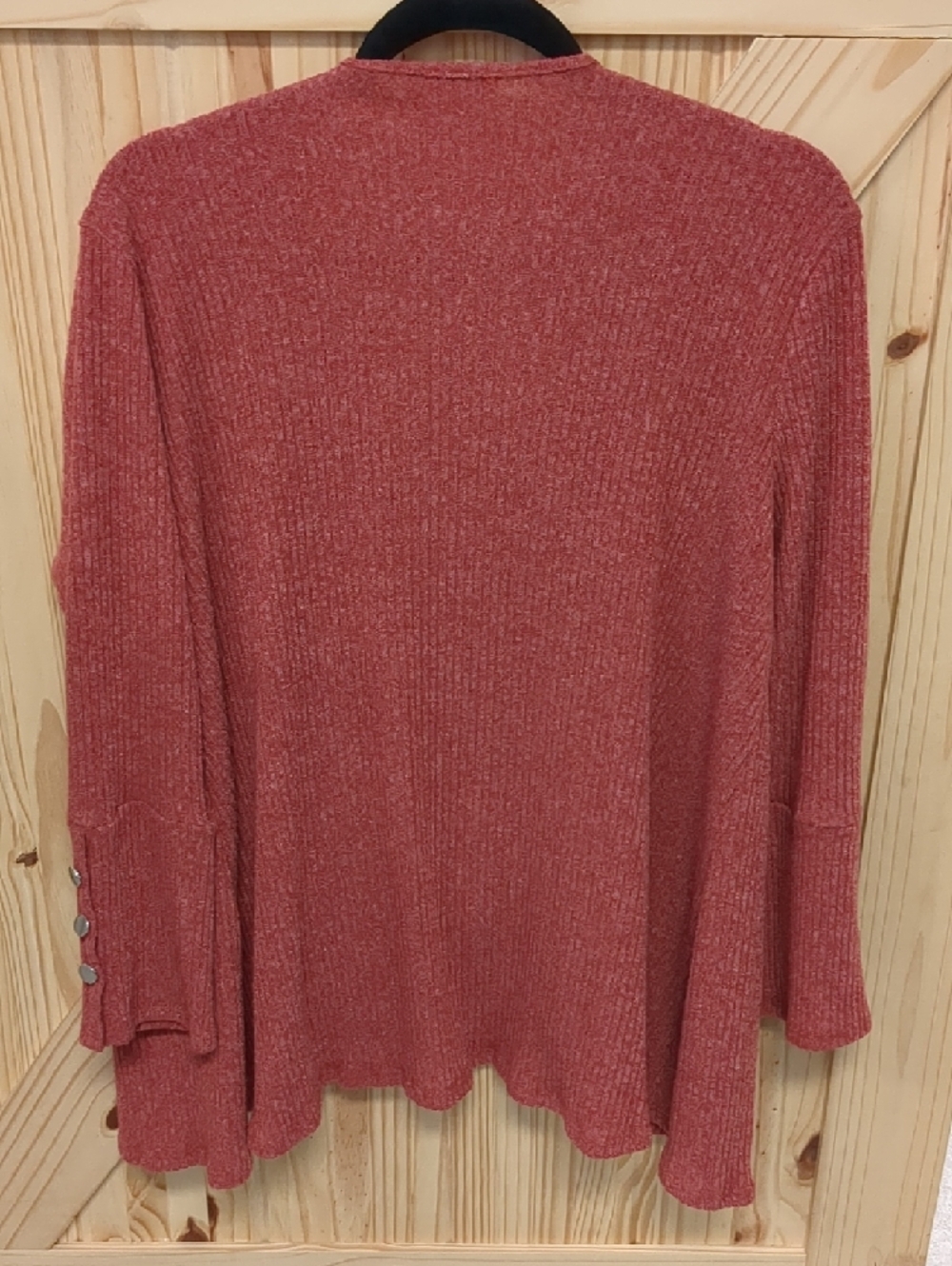 Open-Front Ribbed Cardigan in Dusty Red - Picture 3 of 3